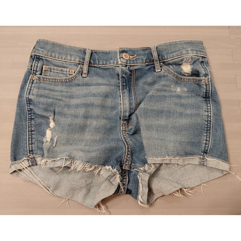 Hollister Short-Short High Rise Distressed Denim Cut Offs Blue Size 7 W28